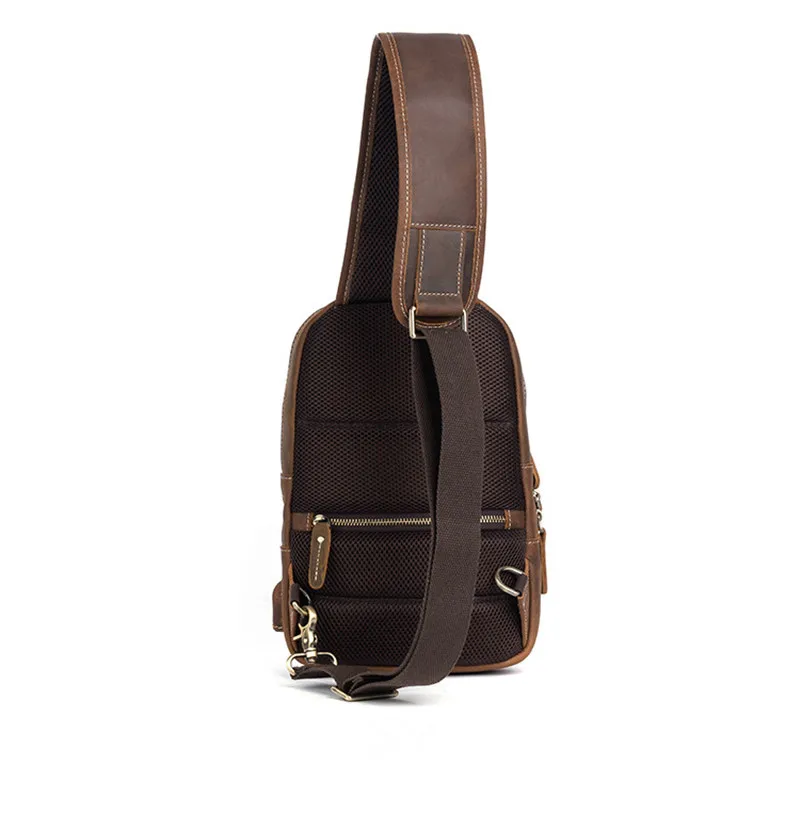 Vintage luxury crazy horse cowhide men's chest bag outdoor daily travel sport natural genuine leather teens party shoulder bag