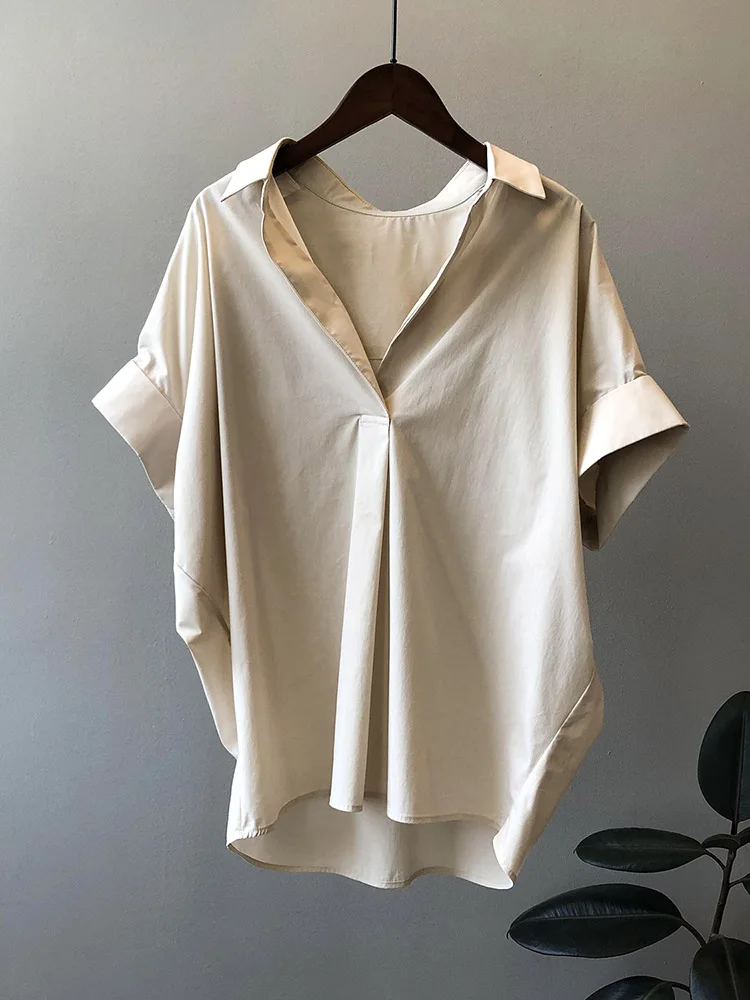 

2022 Summer New Korean Short-sleeved Shirt Women's White Fashion Loose Pullover Shirt Womens Tops F078
