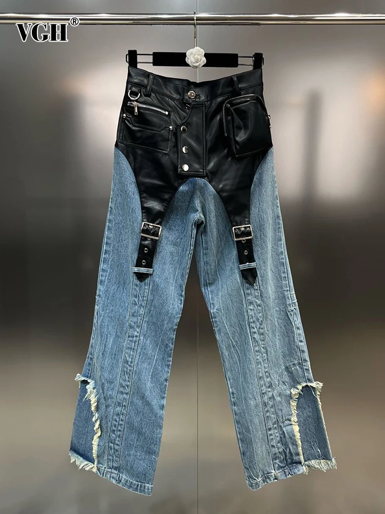 

Женские джинсовые брюки VGH в стиле пэчворк, с высокой талией и карманами