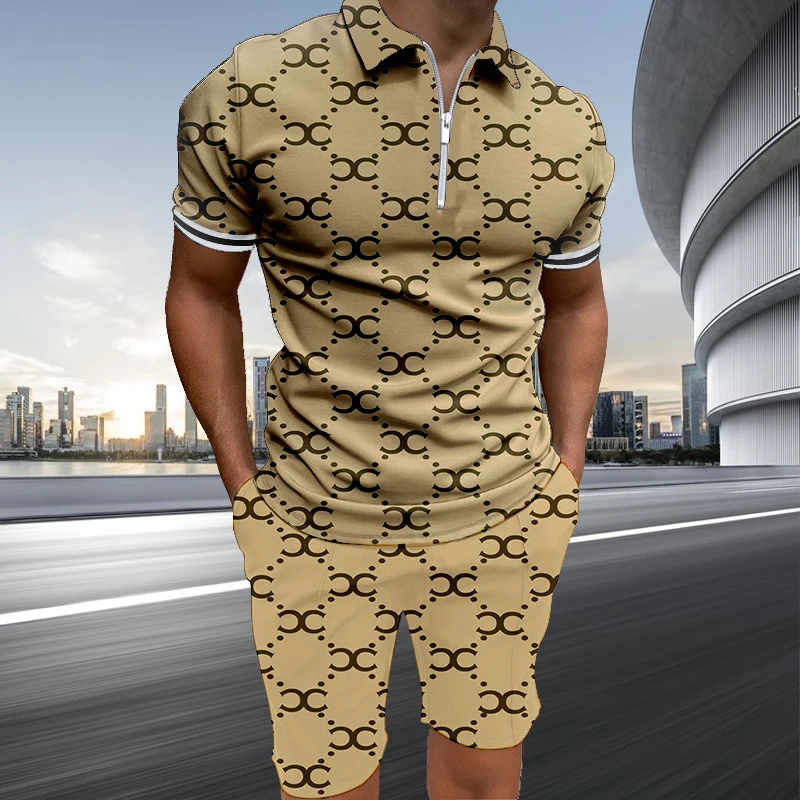 Luxury Brand Tracksuit Polo Shirt 2 Piece Set Outfits Summer Letter Print Men's Man Fashion Hawaiian Beach Vacation Short Sleeve