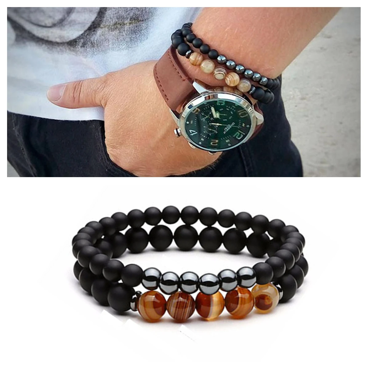 

Natural Frosted Magnet Lava Energy Men's Bracelet Charm Luxury Stretch Healthy Beauty Women's Accessories Festive Wedding Gifts