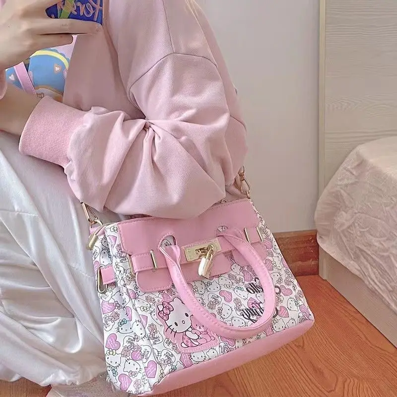 

Kawaii Sanrio Kitty Cat Handbag Cute High Beauty Sweet Style Shoulder Bag Hand Messenger Bag Gift for Female Students