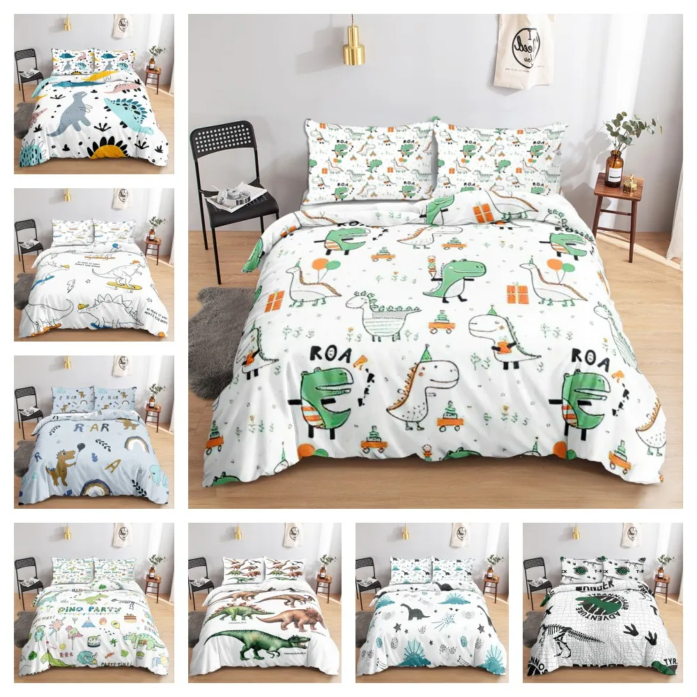 

Cartoon small dinosaur animal bed, three-piece children's room, quilt, queen's bedding, full-size suite, double room