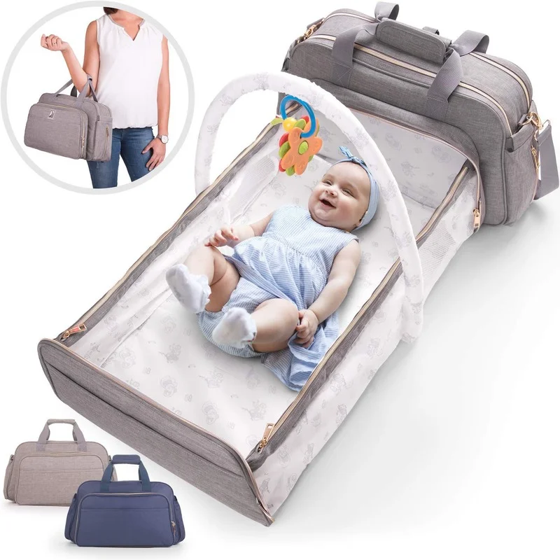 Folding Crib Bag Diaper Mother and Baby Mummy Bag Multi-functional Portable Large-capacity Backpack Backpack