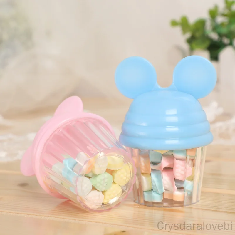 

48PCS European Cute Cartoon Plastic Candy Box Transparent Round Candy Box With Lid Plastic Food Packaging Box
