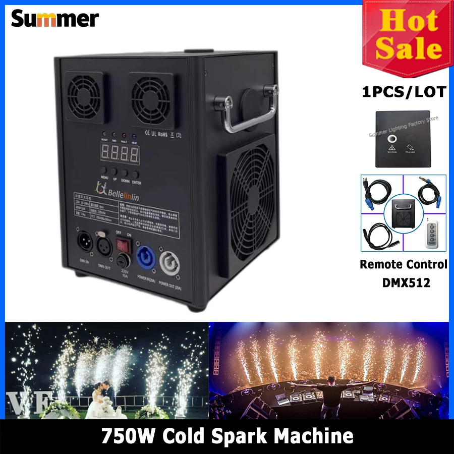 

No Tax 1Pcs Cold Spark Machine 750W Cold Firework Machine DMX Remote Control Sparking Spark Machine For Wedding