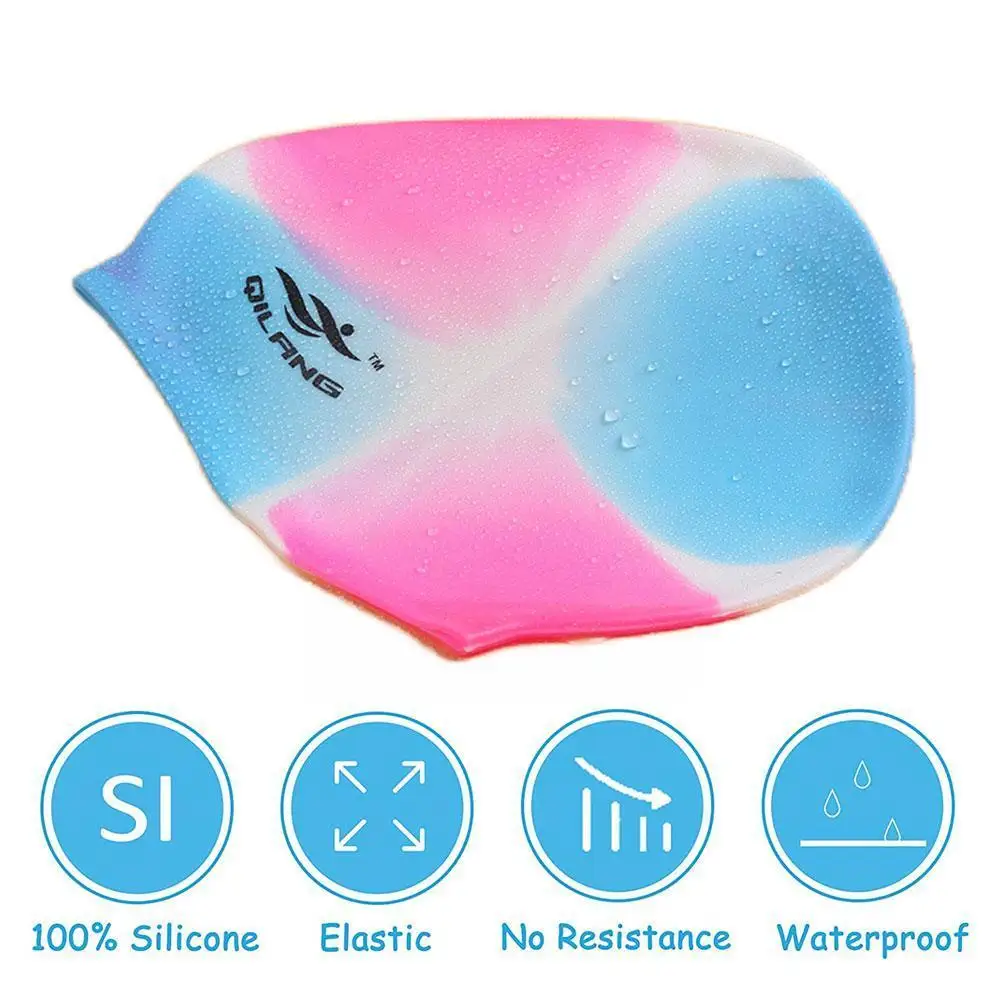 Детская шапка для плавания бассейна с защитой ушей эластичная тканевая цветная