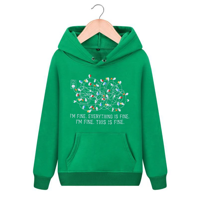 I'm FINE Everything Is FINE Christmas Lights Hoodie T-Shirts Women Funny Xmas Graphic Humorous Sarcastic Sweater Top Sweatshirts images - 6