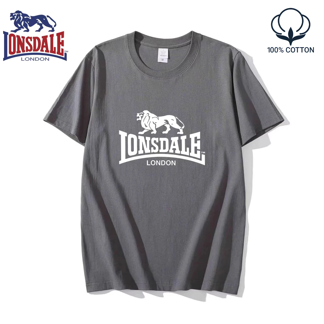 Фото Мужская летняя футболка с коротким рукавом с логотипом LONSDALE, женская новая модная спортивная футболка из 100% чистого хлопка для пар. №5