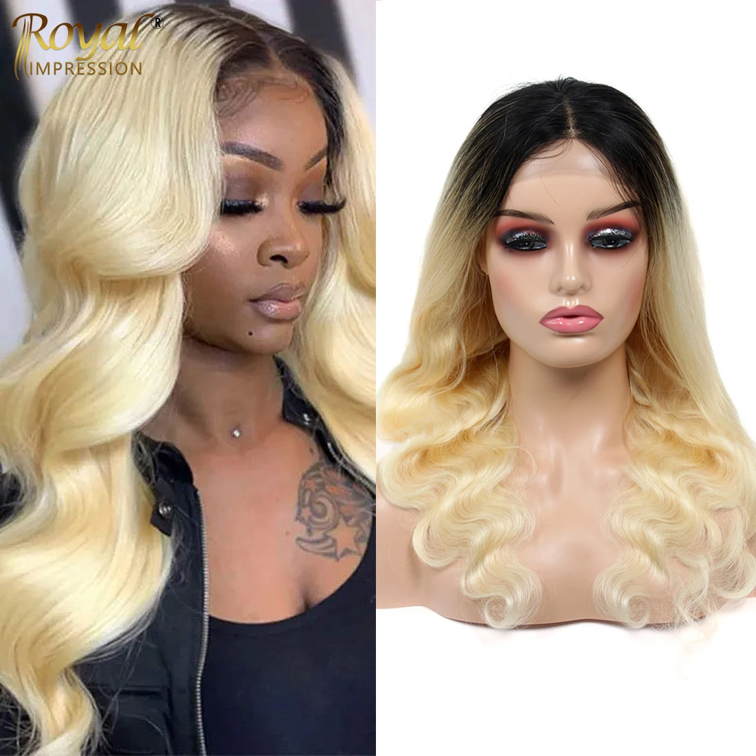 

Swiss Lace Closure Wig 1B/613 Ombre Peruvian Body Wave 4×4 Lace Wigs for Women Human Hair Remy Blonde Wig Preplucked Hairline