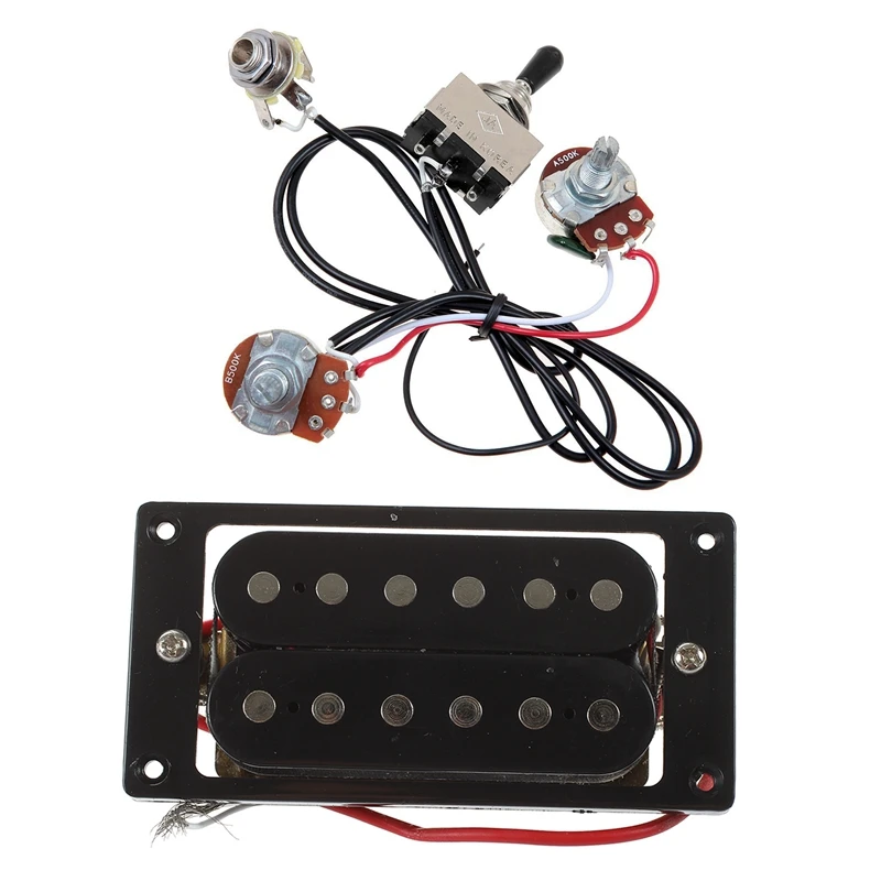 

New 2Pcs Black Humbucker Double Coil Electric Guitar Pickups + Frame Screw & 1Set Guitar Wiring Harness Prewired Two Pickup