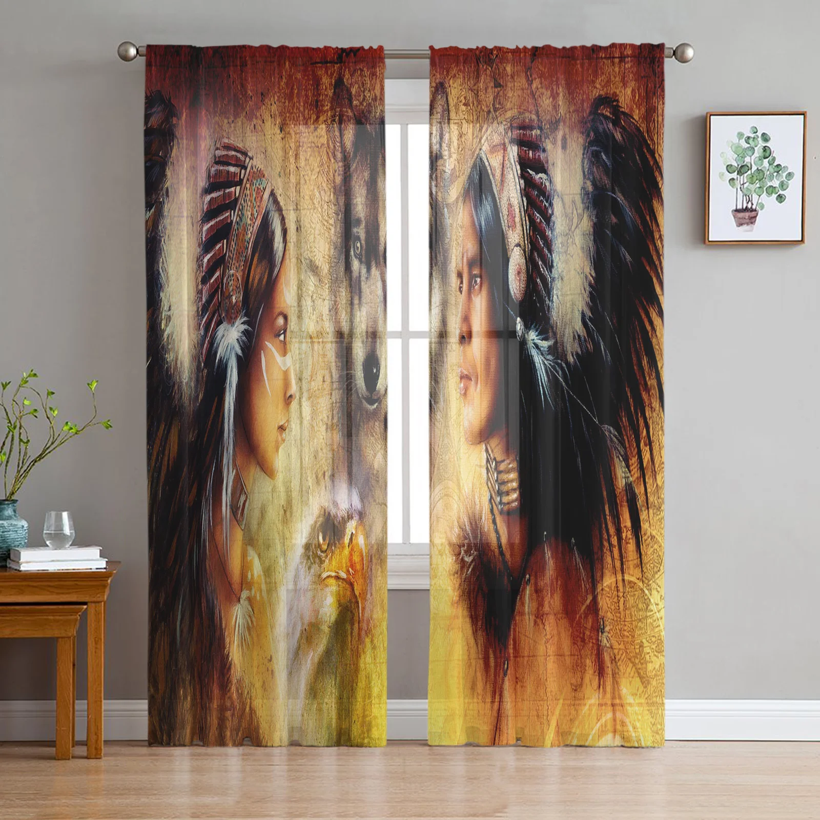 

Indian Animal Wolf Tulle Curtains For Living Room Voile Sheer Window Curtain For Bedroom Chiffon Curtains For Kitchen