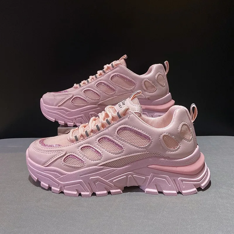 

Fashion Women Shoes White Autumn Breathable Korean Platform Sneakers Pink Slip On Walking Casual Lace Up Vulcanize Shoes Outdoor