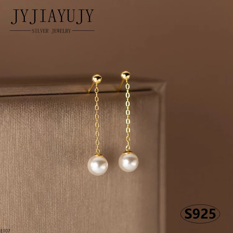 

JYJIAYUJY 100% Sterling Silver S925 Drop Stud Earrings Gold Color 4/5/6MM Shell Pearl Fashion Hypoallergenic Jewelry Gift E107