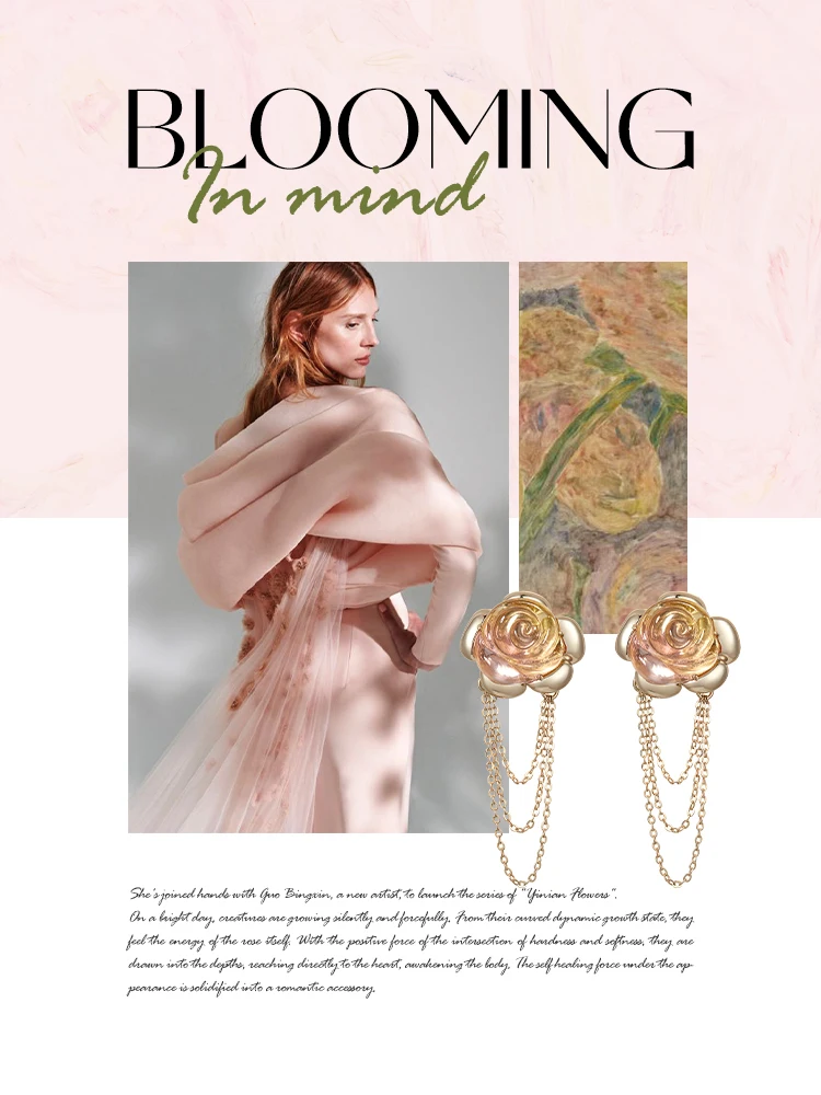 Huishes Qianzi X Guo Bingxin Artist Joint Романтические серьги с цветком розы Высококачественные