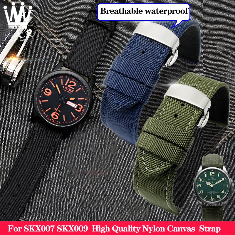 

Ремешок для часов Seiko SKX007 SKX009, нейлоновый холщовый Прочный Спортивный мягкий удобный кожаный браслет для часов 18 19 20 21 22 23 24 мм