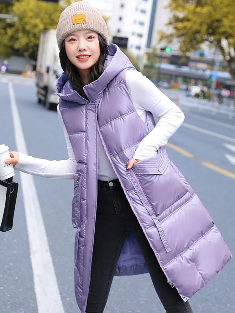 AOSSVIAO Autumn Winter Cotton Vest Women Ladies Casual Waistcoat Female Sleeveless Long Vest Jacket Slim Fit Warm Puffer Coat