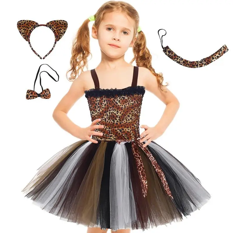 

Animal Tutu Costume For Girls Cute Leopard Girls Cosplay Dress Animal Zoo Animal Costumes For Toddler 4PCS Ears Bow Tie Tail And