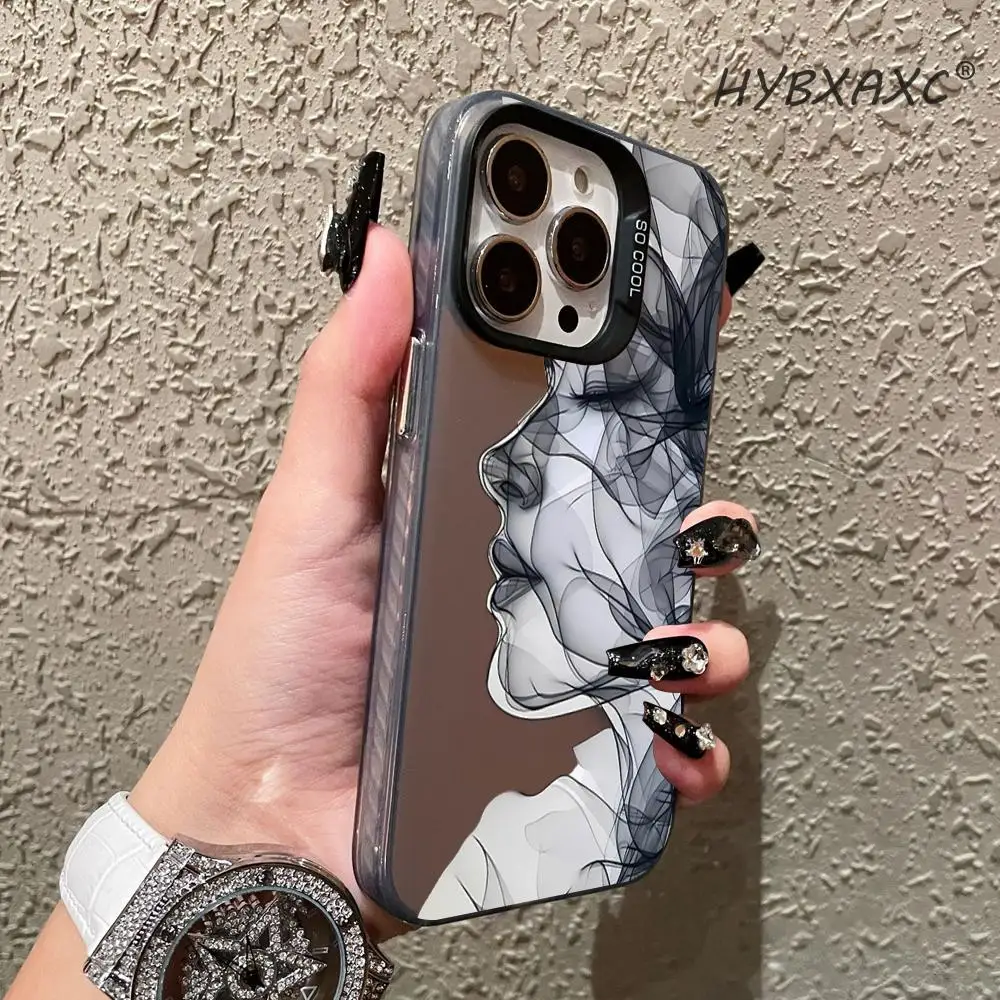 Фото Чехол для телефона HYBXAXC Black Ink Smoke с профилем женщины, серебристый, гладкий, для всех моделей iPhone, удобный захват, повседневный, эстетичный №4