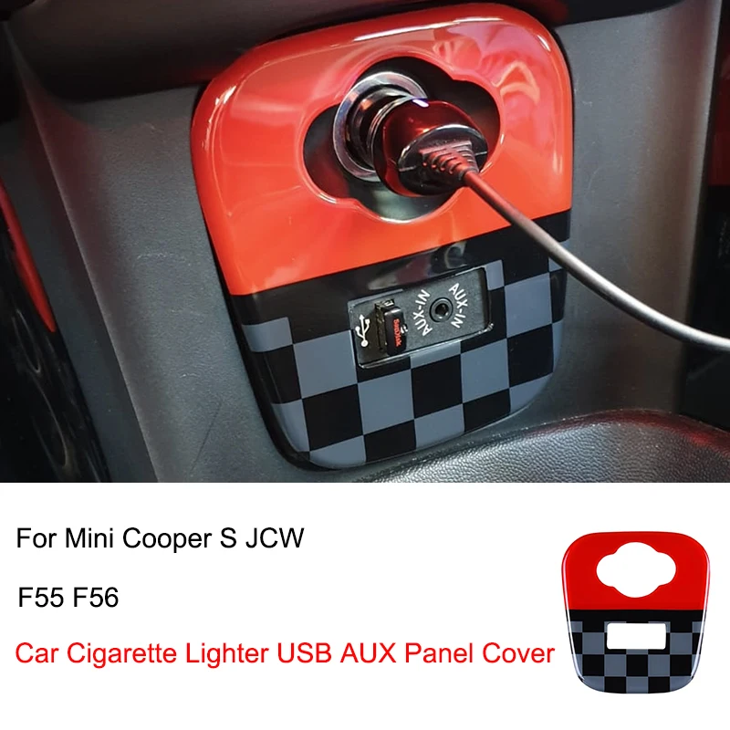 

Стильная наклейка на прикуриватель автомобиля John Cooper Works, прикуриватель, USB, AUX, панель, отделка, наклейка для MINI Cooper S, JCW, F55, F56, автомобильные а...