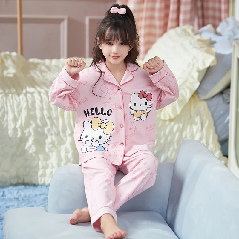 Sanrioed хлопковые детские пижамы oroll Kuromi Hellokitty детская повседневная Весенняя