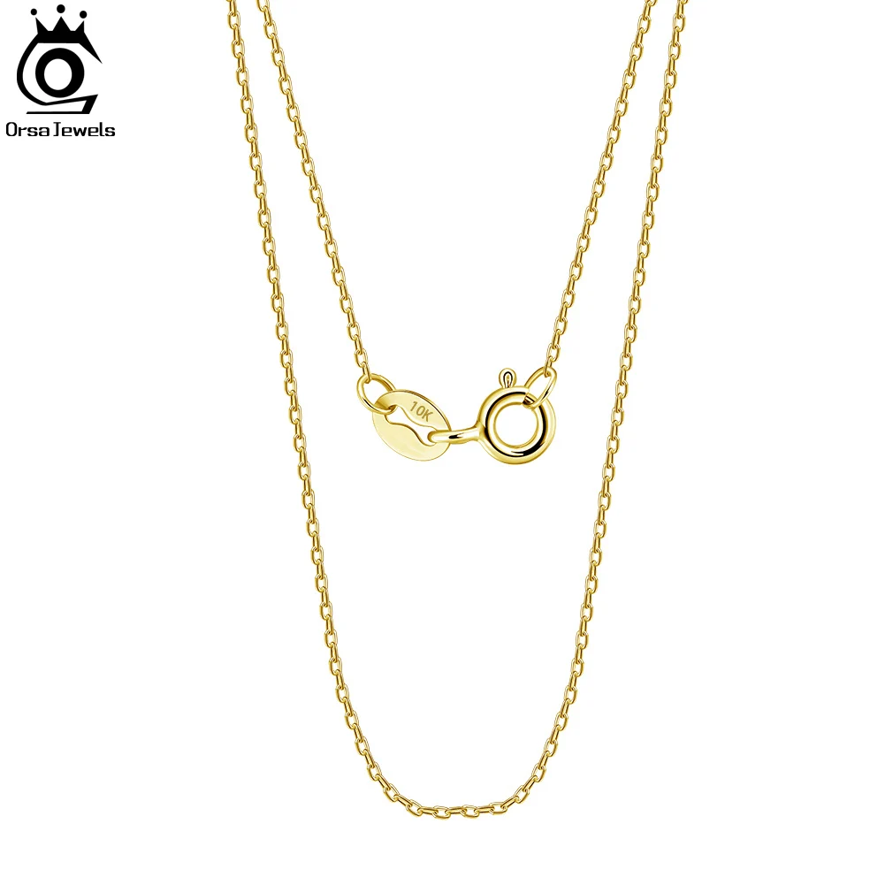 ORSA JEWELS-cadena con diamantes para mujer, collar auténtico de 10K, oro amarillo/Blanco/rosa, 0,7mm, AU417, cadena para el cuello FC01