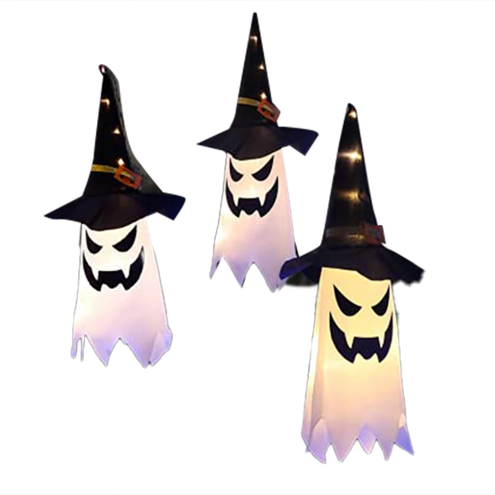 

3PCS Halloween Decorations Outdoor Decor Hanging Lighted Ghost Witch Hat Halloween Party Lights String for Yard Tree