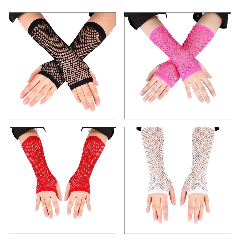 

Women Bride Short Gloves Nightclub Hollow See Through Fishnet Gloves Mesh Mitten