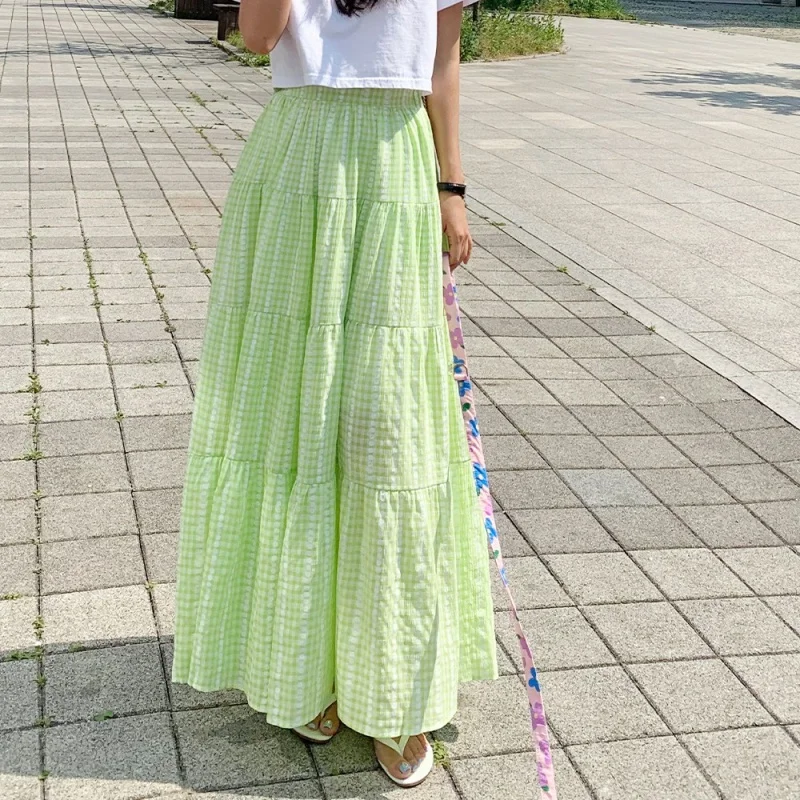 

High daily glass flower check kang long skirt