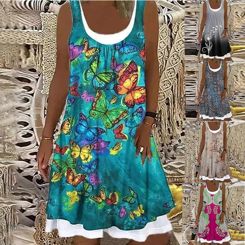 

Women's A-Line Dress Sleeveless Floral 3D Print Knee-Length Dress Spring Summer Round Neck Casual Classic Ladies Dress 2022