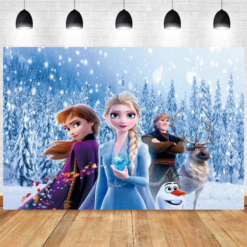 

Frozen Backdrop Elsa Anna Girls Princess Happy Birthday Party Forest Photograph Background Photo Banner Decoration