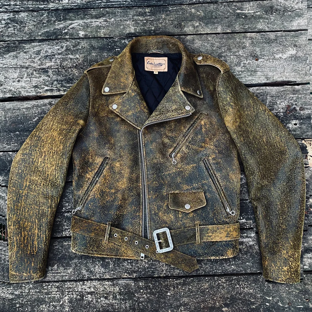

21-181 Tailor Brando Super Top Quality Genuine New Zealand Distressed Deerskin Battle Damage Version 618 Biker Leather Jacket