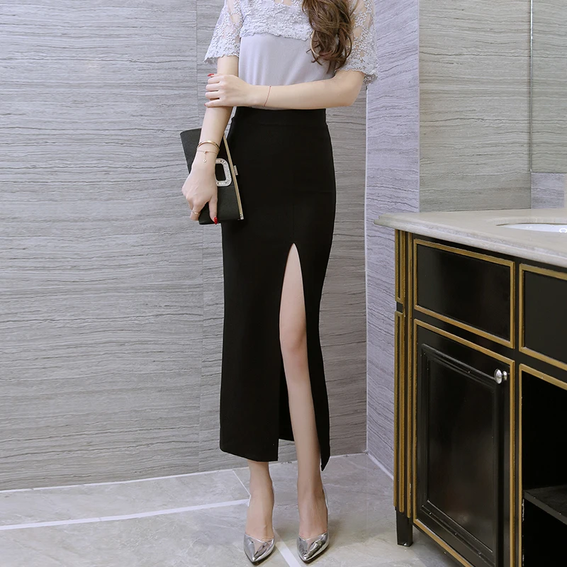 Black Skirt Women's Summer 2022 New Mid-Length Slim One-step Skirt Front Split Loose Hip Skirt