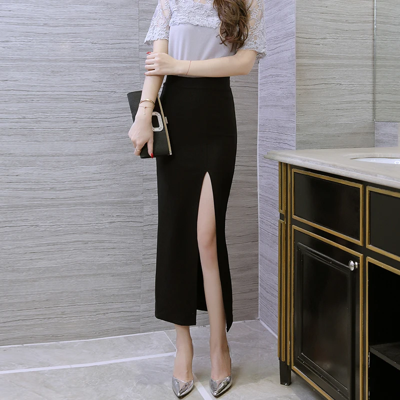 

Black Skirt Women's Summer 2022 New Mid-Length Slim One-step Skirt Front Split Loose Hip Skirt