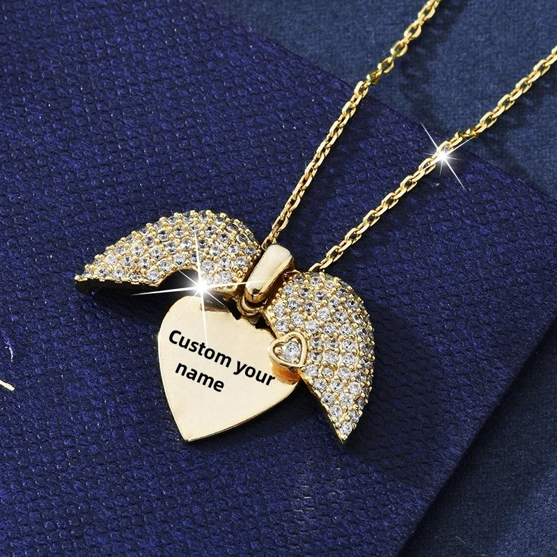 Ожерелье-медальон с текстом и фотографией в форме сердца кубическим цирконием