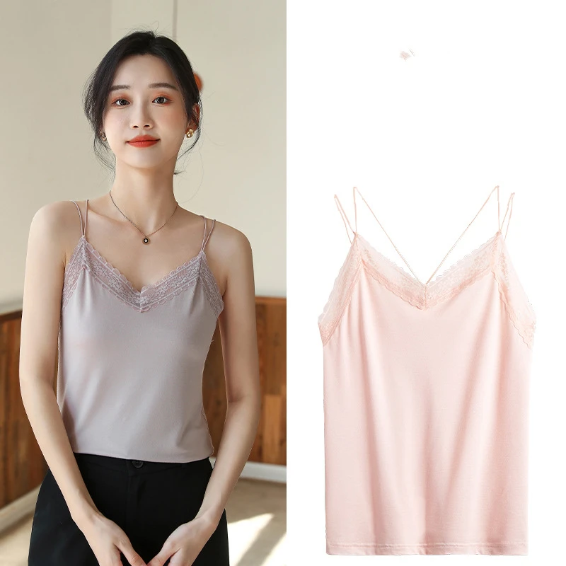 

Luxury Vest Women Slim Fit Lace Camisole Knitted New Sleeveless Shirt Fashion Hot Girl T-Shirt
