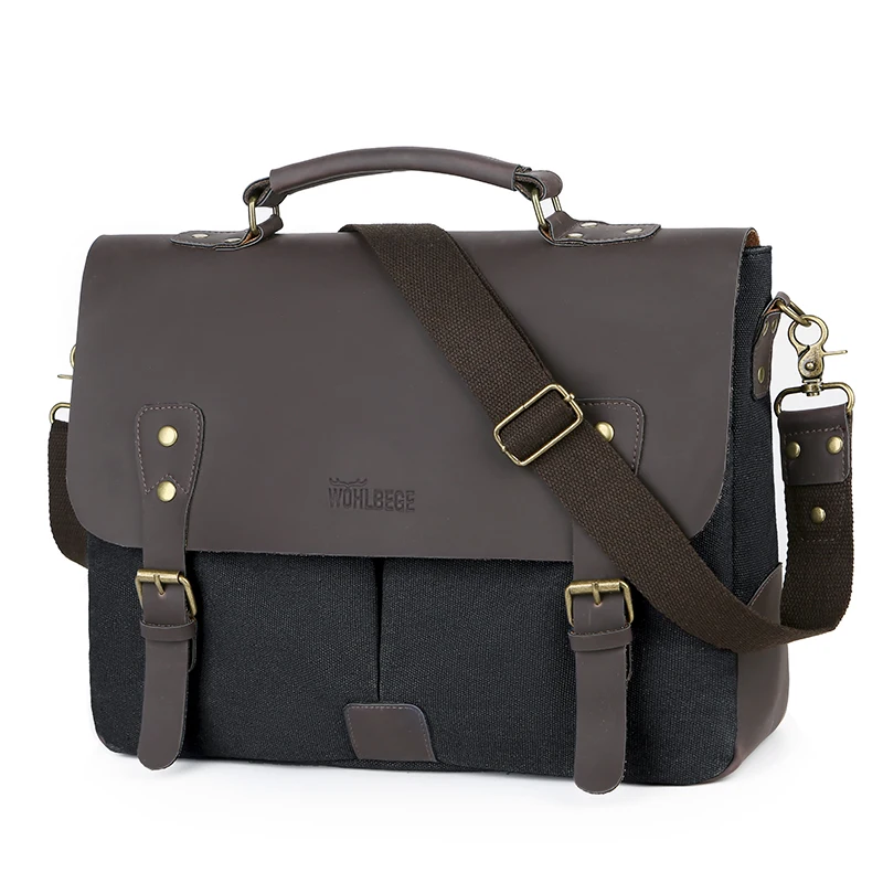 Fashion Business Laptop Bag Canvas Briefcase Men Shoulder Bag 14 ; Computer Handbag Vintage Male Messenger Bag Work Bag Women