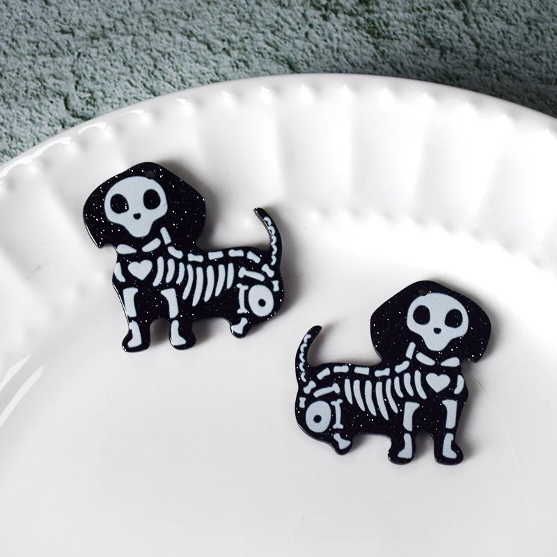 10 шт. Акриловые Черные Подвески в виде черепа животных на Хеллоуин забавная