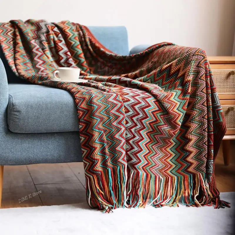 

Bedspread Nap Air Condition Blankets Nordic Home Decorative Bohemian Knitted Blankets Sofa Throw Blankets With Tassels Colorful