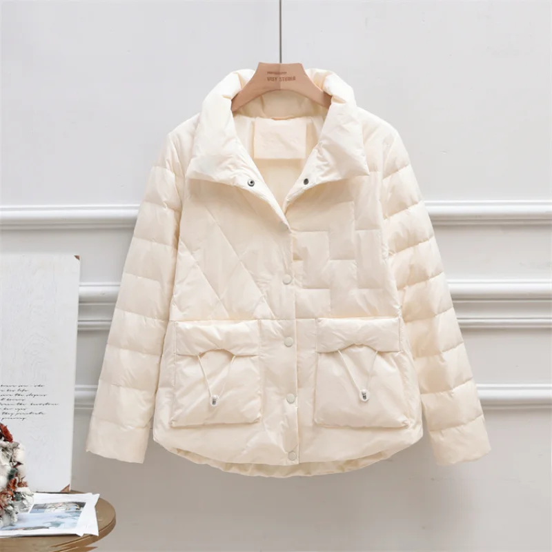 2022 Light Down Jacket Women Short Autumn Winter Fashion Lapel Slim New Coat