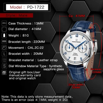 PAGANI DESIGN 41MM Pilot Watch Sapphire Glass Power Reserve Automatic Mechanical Watches Men's Stainless Steel Waterproof Clock 2