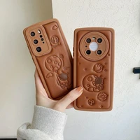 leather embossed cute fashion astronaut brown phone case for huawei p30 40 pro mate 30 40 pro spaceman funda cover