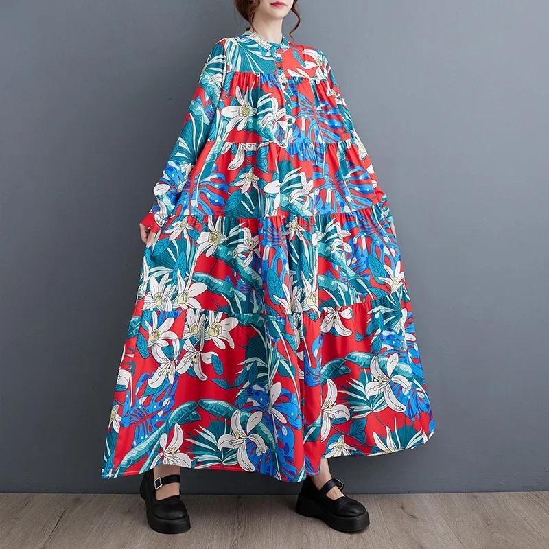 Женское платье-рубашка в несколько рядов большие размеры