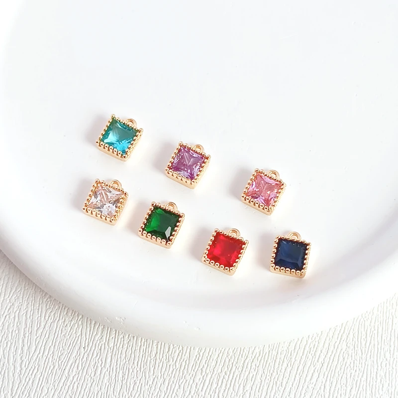 

3 Pieces New 14K Copper Clad Gold with Zirconia Exquisite Mini Square Pendant Handmade DIY Necklace Jewelry Accessories Material