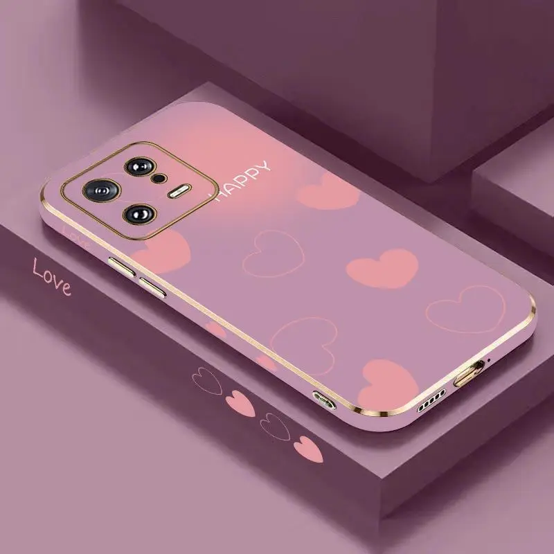 Pink Heart Luxury Plating Phone Case For Xiaomi Mi 13 12S Ultra 13 Pro 11T Ultra 12 12T 11 11 Lite 10 10T Cover