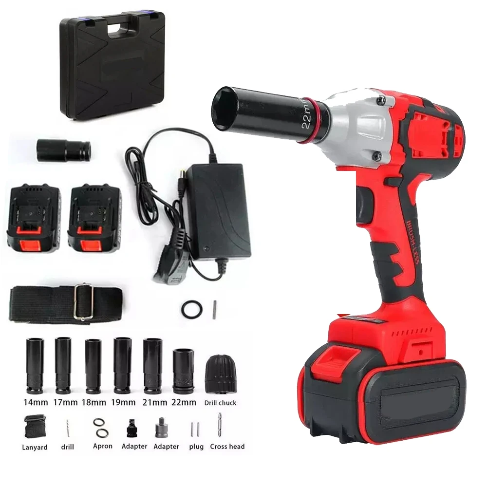 Электрический ударный гайковерт 88VF 520N.m, электроинструмент, беспроводной бесщеточный перезаряжаемый гаечный ключ с головками и батареей