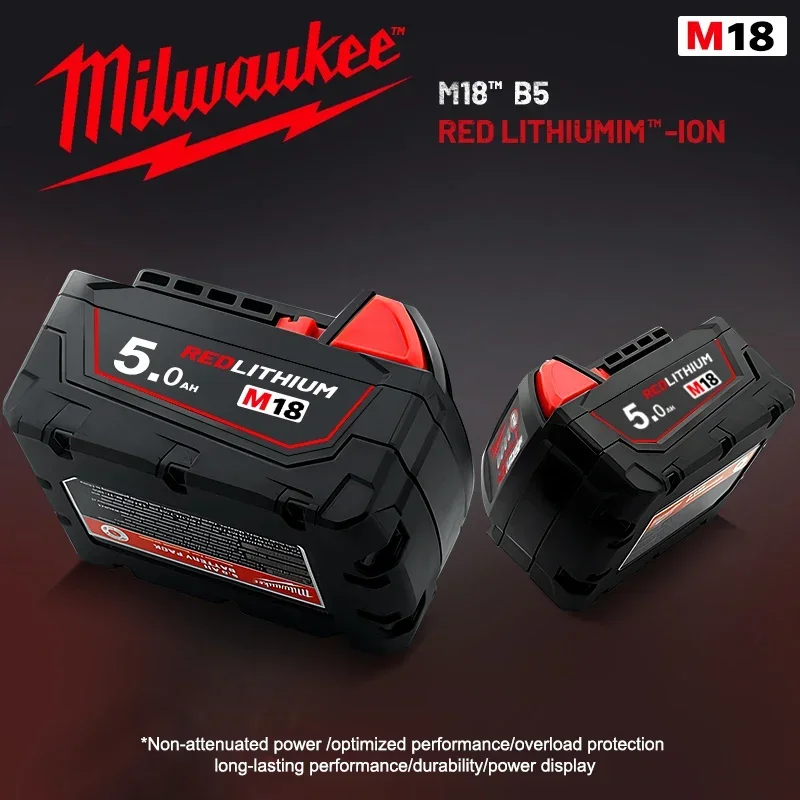 Фото Оригинальный аккумулятор Milwaukee, M18B5 5AH, 6AH 3AH 8AH 12AH, зарядное устройство M12-18FC, Milwaukee M18 18V 4811-1850 1815, литиевая батарея для инструментов №1