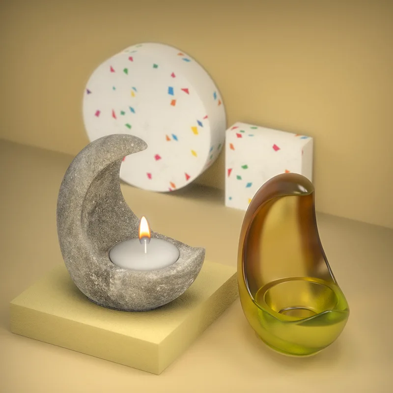 

3D Moon Shape Silicone Mold for Handmade Desktop Decoration Gypsum Epoxy Resin Candlestick Silicone Mould