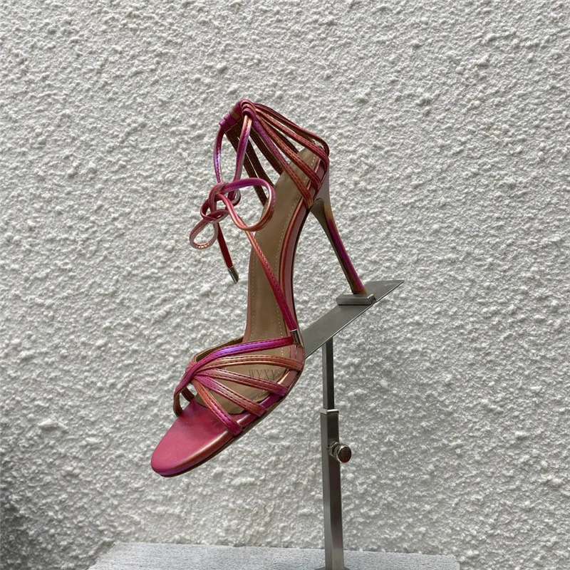 

Летние новые женские сандалии с круглым носком и открытым носком, модные сексуальные женские сандалии на высоком каблуке с ремешком на щиколотке, искусственная кожа, Классическая обувь для женщин 2023