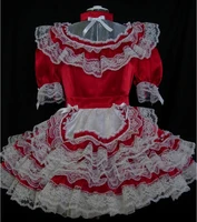 cosplay maid red bow lace apron adult sissy mock apron french dress lockable and customizable